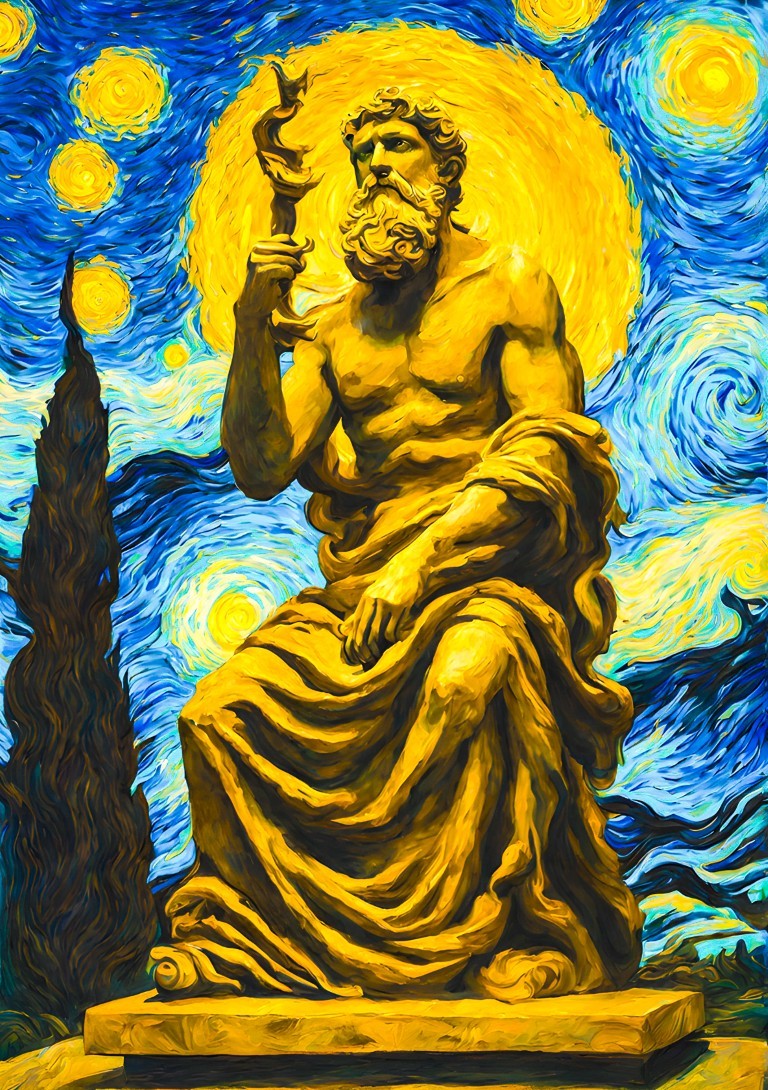 Greek Statue In Starry Night