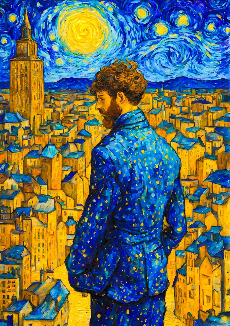 Suited Man with Starry Night