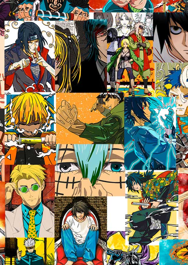 Demon slayer, One Piece, Naruto posters collage kit