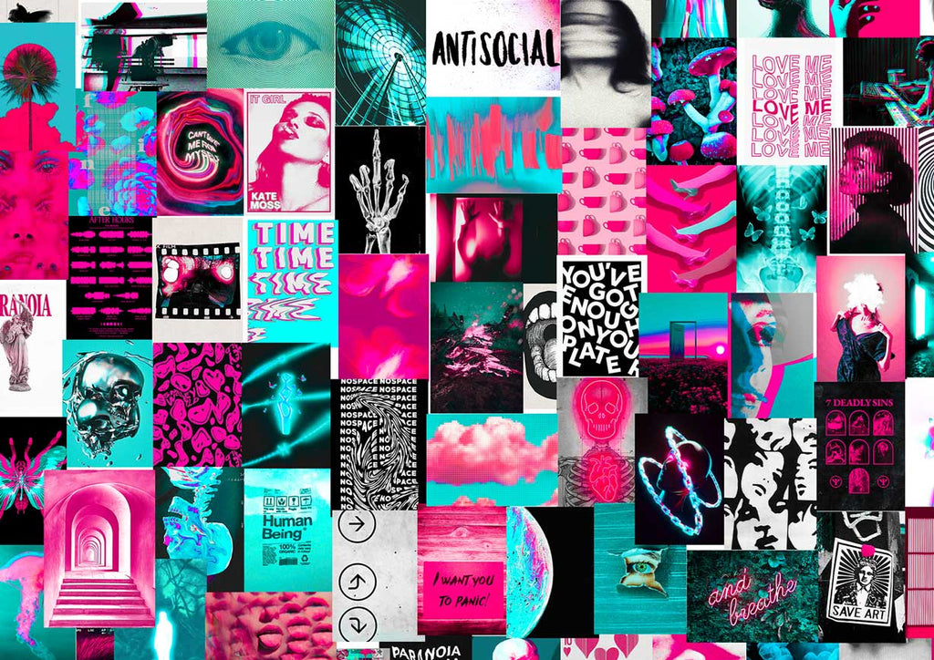 Trippy pink and teal posters collage kit