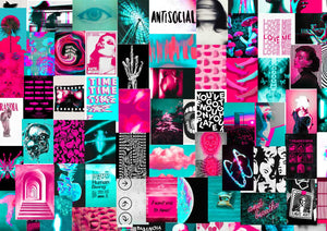 Trippy pink and teal posters collage kit