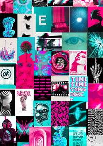 Trippy pink and teal posters collage kit
