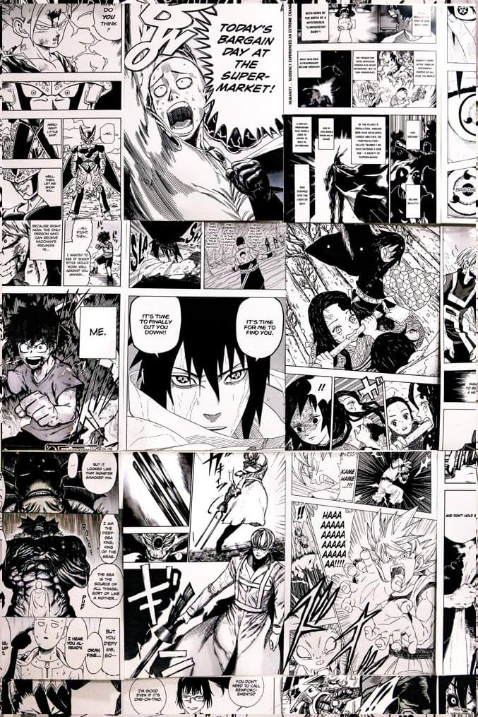 Manga anime collage kit on a wall