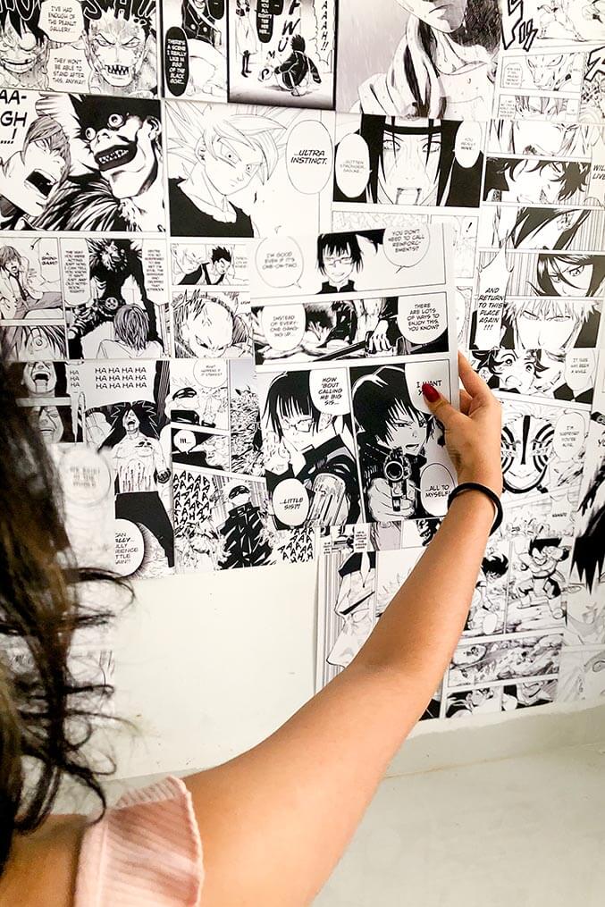 girl holding in hand manga collage kit poster