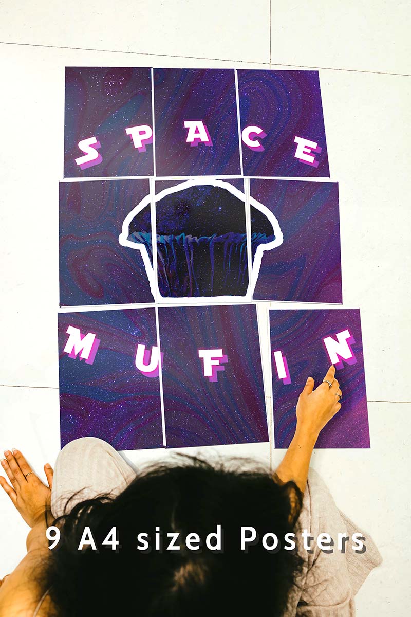 girl sitting with block kit 9 A4 set posters on the floor