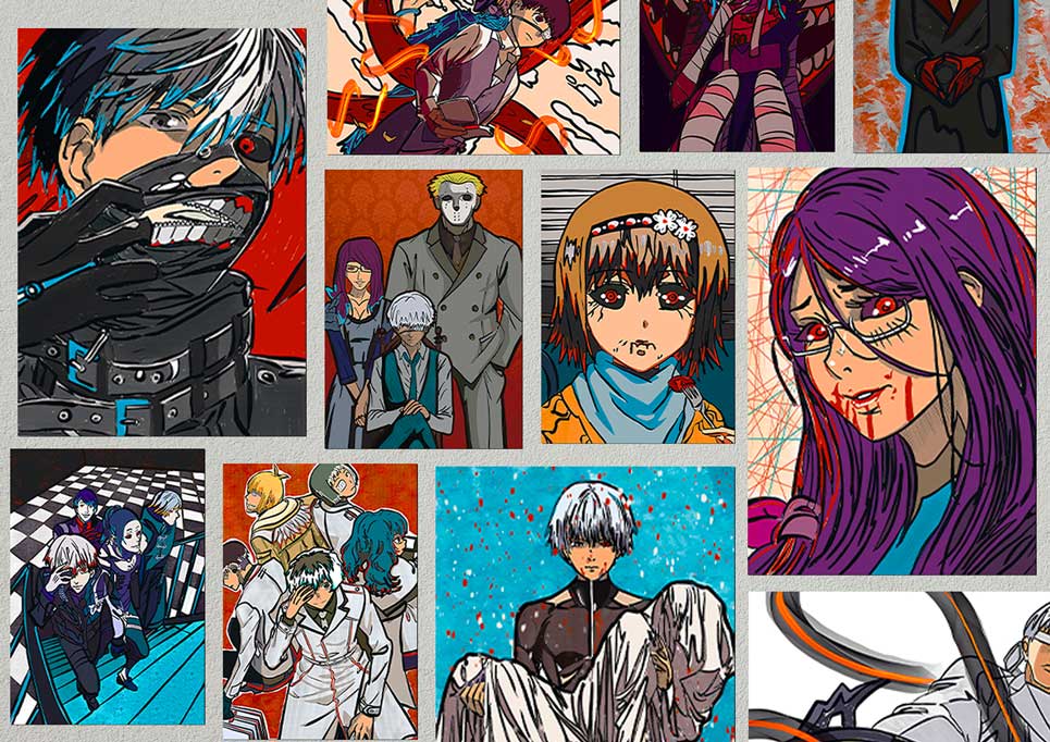 Tokyo Ghoul anime posters collage