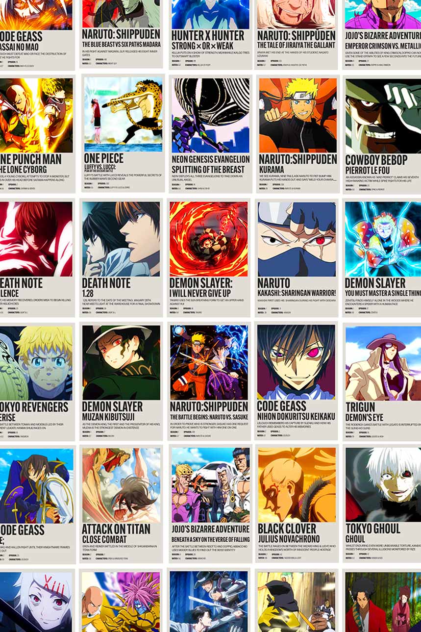 anime polaroid posters collage of top animes of all time